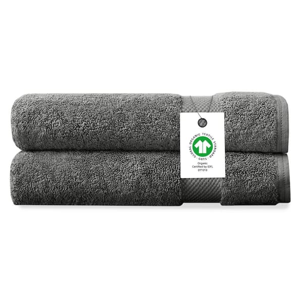 Dark Grey Solid 100% Organic Cotton Luxuriously Plush Hand Towels (Set of 2)