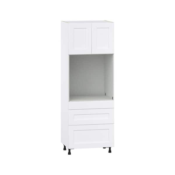 J COLLECTION Roseland 30 in. W x 24 in. D x 84.5 in. H Assembled Shaker Single Oven Kitchen Cabinet in Warm White with 3 Drawers