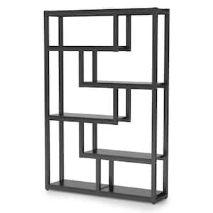 Turrella 69 in. Tall Black Wood 6-Shelf Bookcase with Staggered Shelves