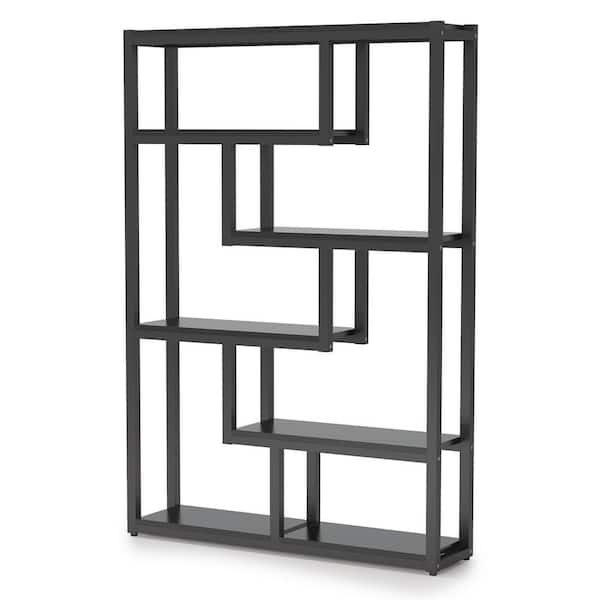 BYBLIGHT Turrella 69 in. Tall Black Wood 6-Shelf Bookcase with Staggered Shelves