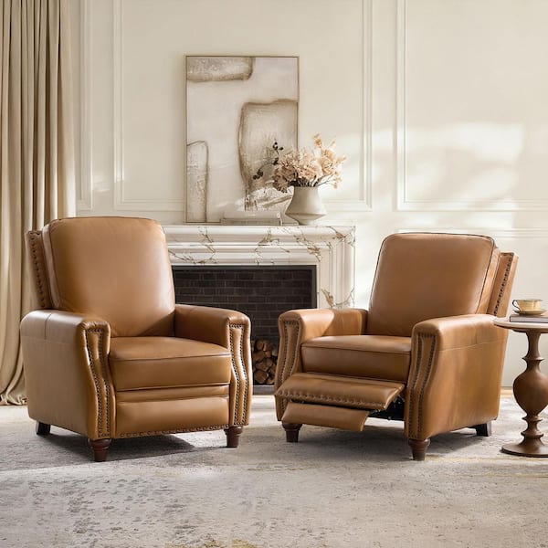 JAYDEN CREATION Theresa Camel Mid-century Leather Standard (No Motion) Recliner with Nailhead Trim (Set of 2)