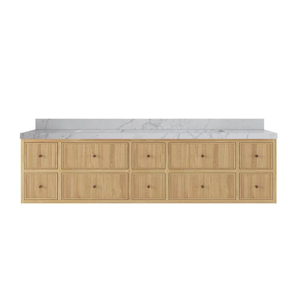 Willow Collections Sonoma Floating 84 in. H Double Sink Freestanding Light Natural Bath Vanity with Venatino Qt. Top Unassembled