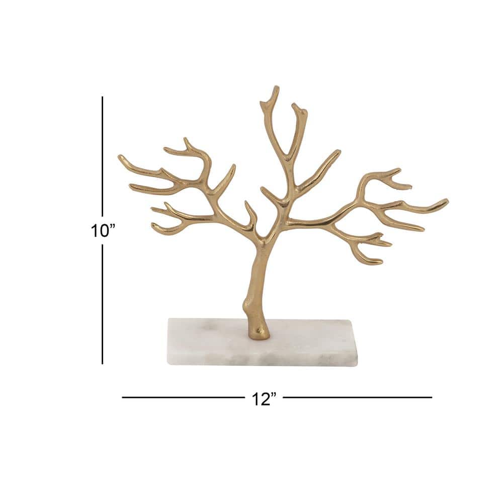 Contemporary Gold Aluminum Jewelry Tree with Marble Base