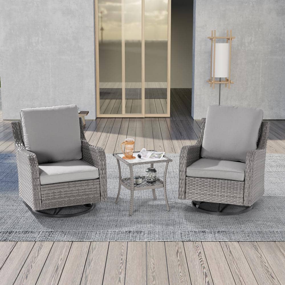 JOYESERY Patio Outdoor Furniture Set Gray Rattan Seating Set Swiveling