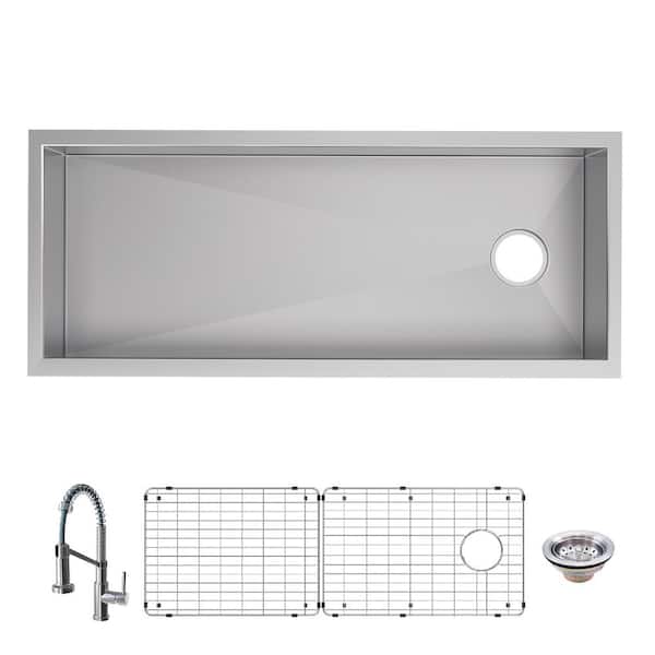 Glacier Bay Professional Zero Radius 45 in. Undermount Single Bowl 16 Gauge Stainless Steel Kitchen Sink with Spring Neck Faucet