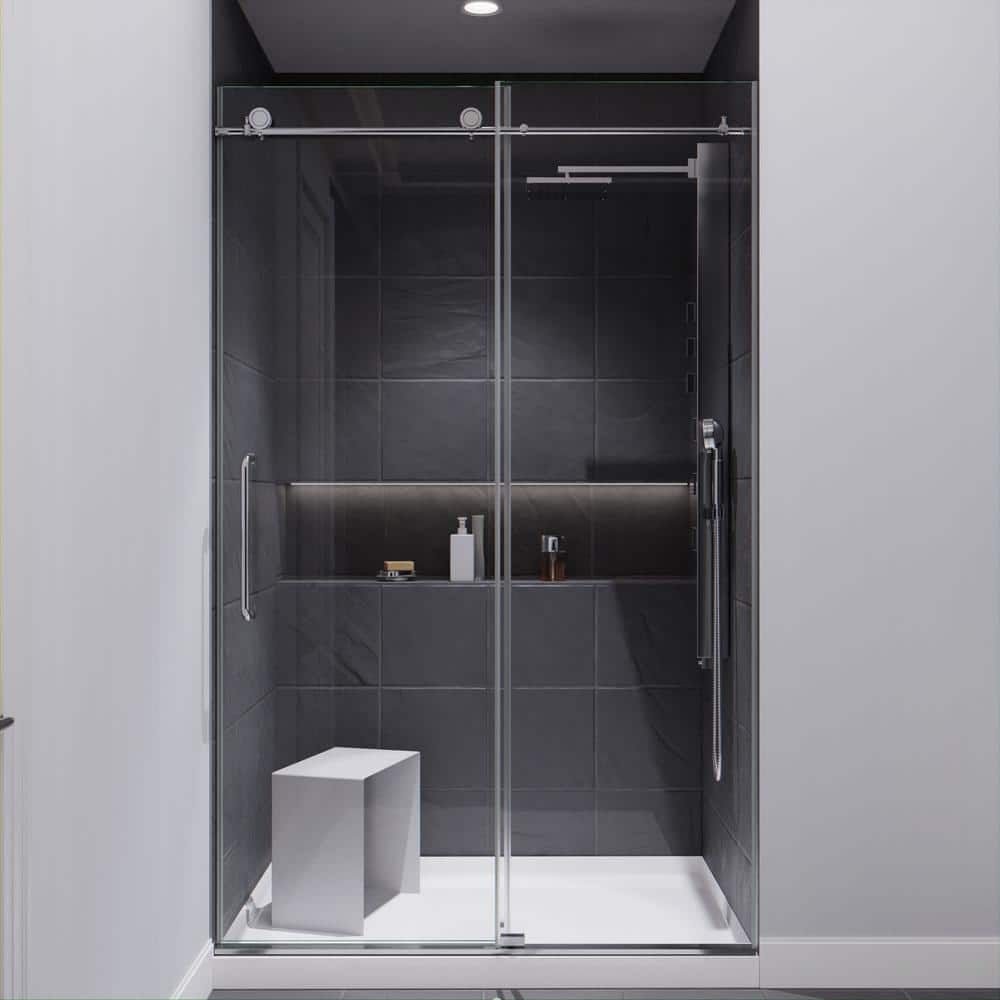 ANZZI MADAM Series 48 in. by 76 in. Frameless Sliding Shower Door in Chrome  with Handle SD-AZ13-01CH - The Home Depot