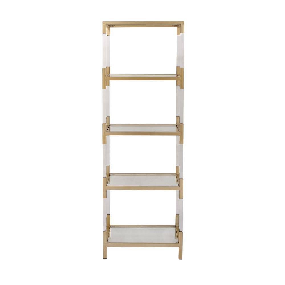 Gold and Clear Glass 5-Tier Shelving Unit with Acrylic Legs