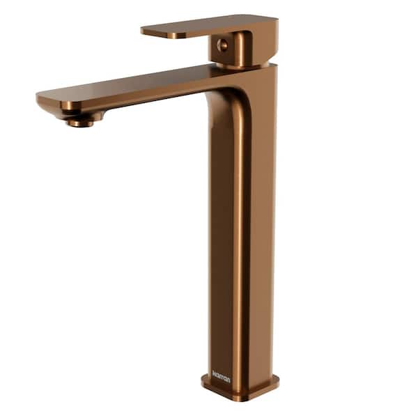 Karran Venda Single-Handle Single-Hole Vessel Bathroom Faucet with Matching Pop-Up Drain in Brushed Copper