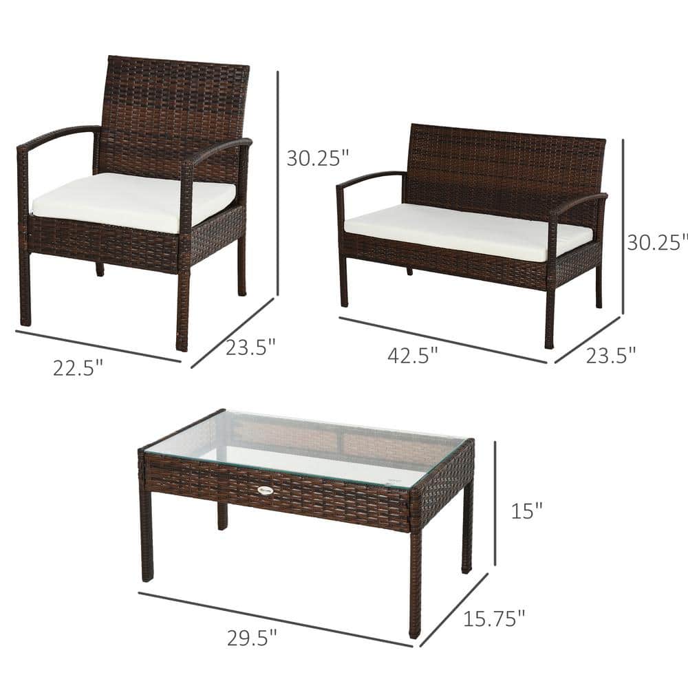 Boho Chic Dark Brown Wicker 4-Piece Outdoor Conversation Set with Cream Cushions