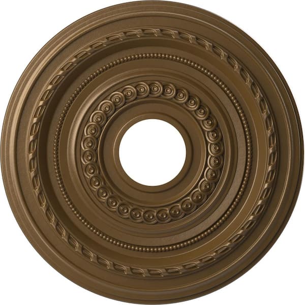 Ekena Millwork 16" OD x 3-1/2" ID x 1" P Cole Thermoformed PVC Ceiling Medallion Fits Canopies up to 4-1/2", Metallic Champagne Bronze