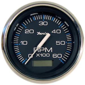 Chesapeake Stainless Steel Tachometer with Hourmeter (6000 RPM) - 4 in., Black