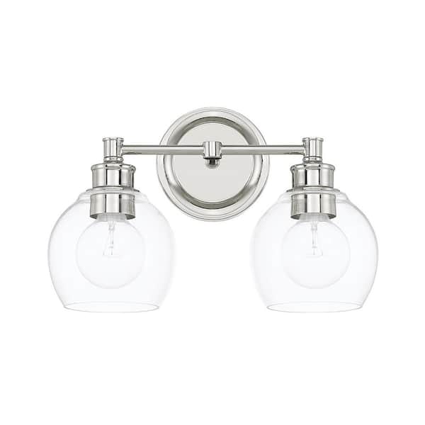 Capital Lighting Fixture Company Mid Century 14.5 in. W x 10 in. H x 7 in. E 2-Light Polished Nickel Vanity Light with Clear Glass