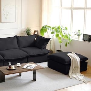 83 in. Flared Arm 3-Piece Overstuffed Linen Flannel L-shaped Deep Seat Sectional Sofa Cloud Couch with Ottoman in Black