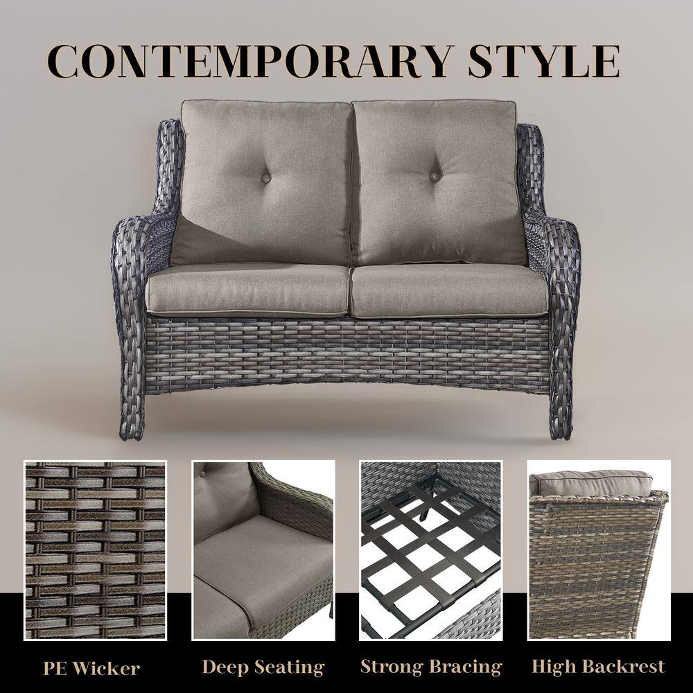 Gray Wicker and Steel Two-Seat Outdoor Sectional Sofa