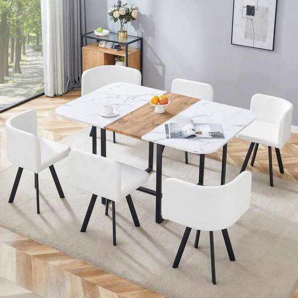 POINT DINING TABLE ダイニング テーブル Polibi 7-Piece Rectangular White Wood Top Dining Table Set Seats 6