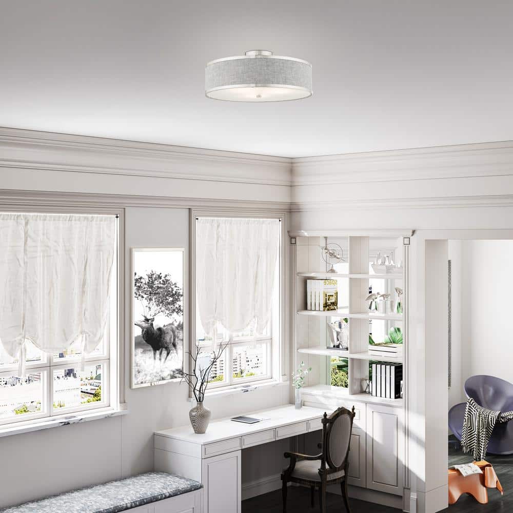 Elegant Brushed Nickel 3-Light LED Drum Ceiling Fixture