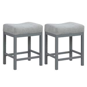 Farmhouse 24.5 in. Gray Backless Rubber Wood Bar Stool with Linen Fabric Seat (Set of 2)