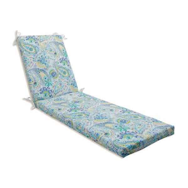 Pillow Perfect Paisley 23 in. x 30 in. Deep Seating Outdoor Chaise Lounge Cushion in Blue/Yellow Gilford