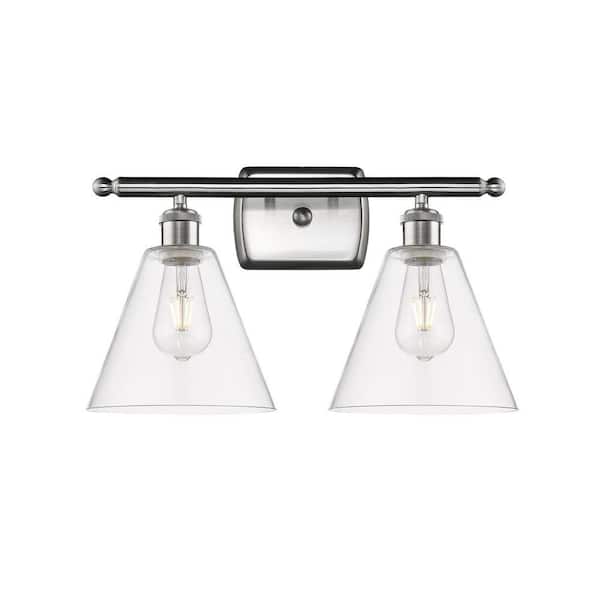 Berkshire 18 in. 2-Light Brushed Satin Nickel Vanity Light with Glass Shade