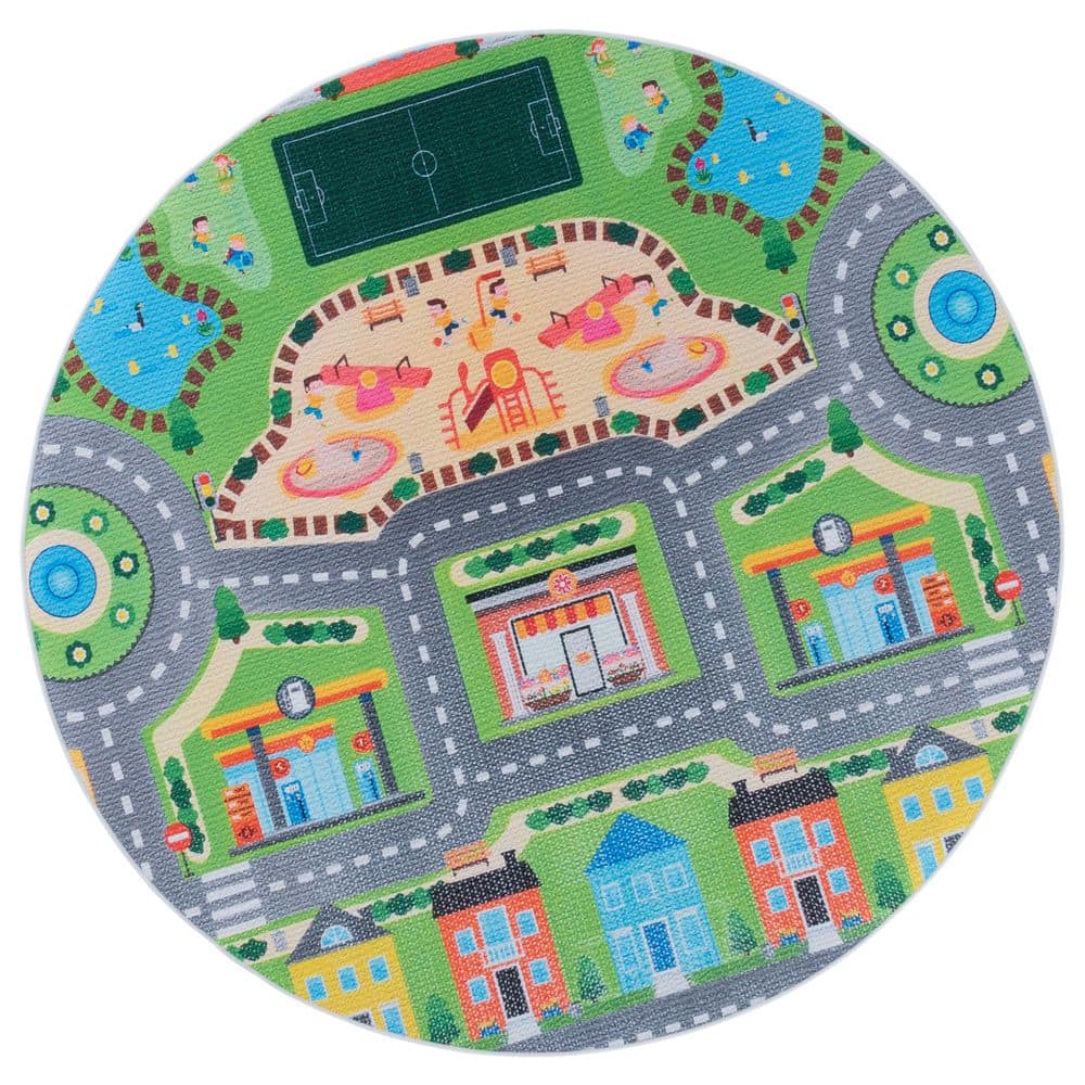 Tacoma Kids 5 ft. x 5 ft. Gray/Green Town Playground Round Area Rug price history on PriceWatchPro