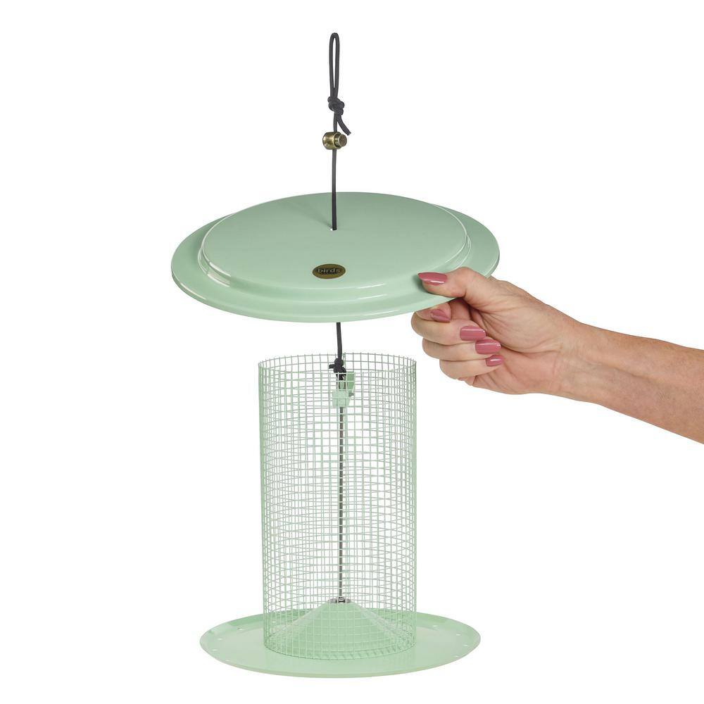 Sage Green Metal Hanging Tube Bird Feeder, 9.5 Inches