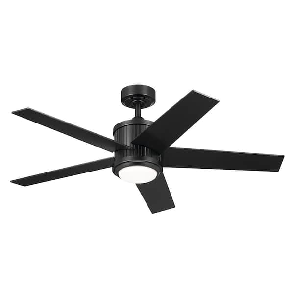 KICHLER Brahm 48 in. Indoor Satin Black Downrod Mount Ceiling Fan with Integrated LED with Remote Control Included