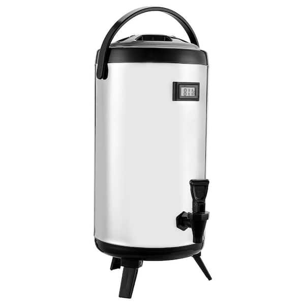 Stainless Steel 2.4 Gal. Insulated Beverage Dispenser, Thermal Drink Server with Spigot and Temp Display for Tea Coffee