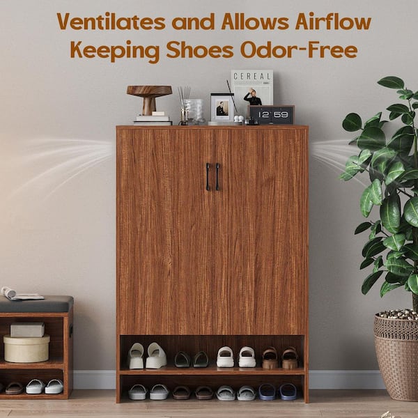 45.3 in. H x 31.5 in. W Walnut MDF Shoe Storage Cabinet with Doors 7-Tier Hidden Storage Adjustable Shelves