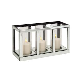 10 in. Silver Glass Pillar 3 Glass Sleeve Candelabra with Mirrored Accents