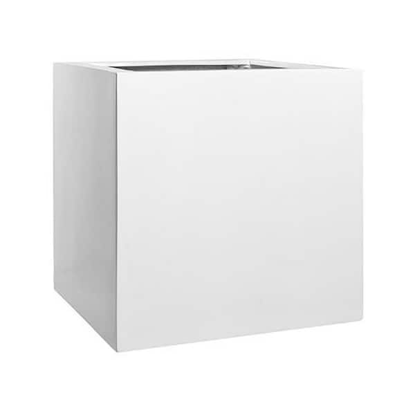 Vasesource Cube 24 in. x 24 in. Glossy White Fiberstone Square Cube Planter