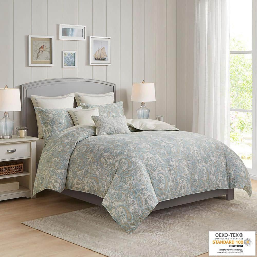 Chelsea Blue and Ivory Cotton Full/Queen Duvet Cover Set