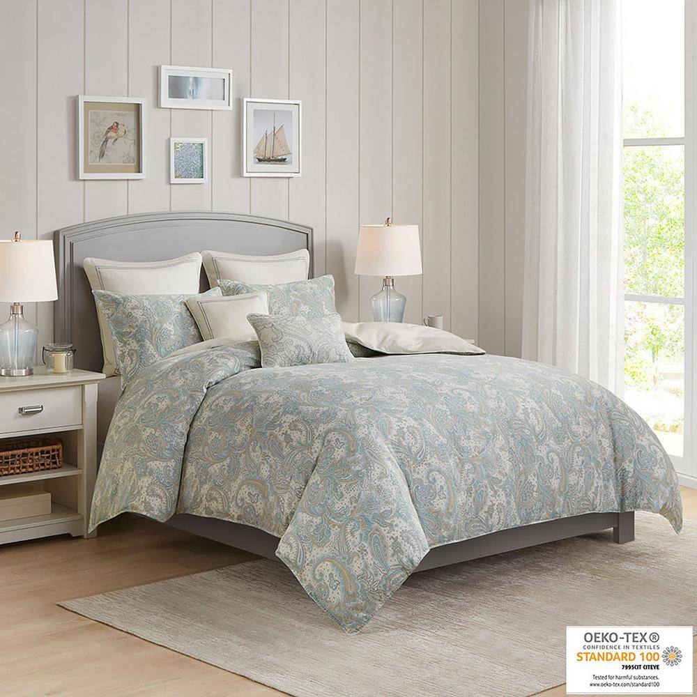Chelsea Blue and Ivory Cotton Full/Queen Duvet Cover Set