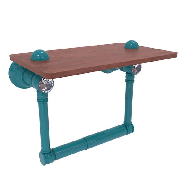 Carolina Collection Wall Mounted Toilet Paper Holder in Glokzin Teal with Wood Shelf