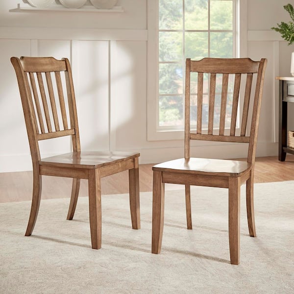 Oak Slat Back Wood Dining Chairs (Set Of 2)