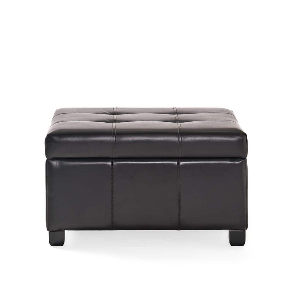Espresso Tufted Round Leather Storage Ottoman