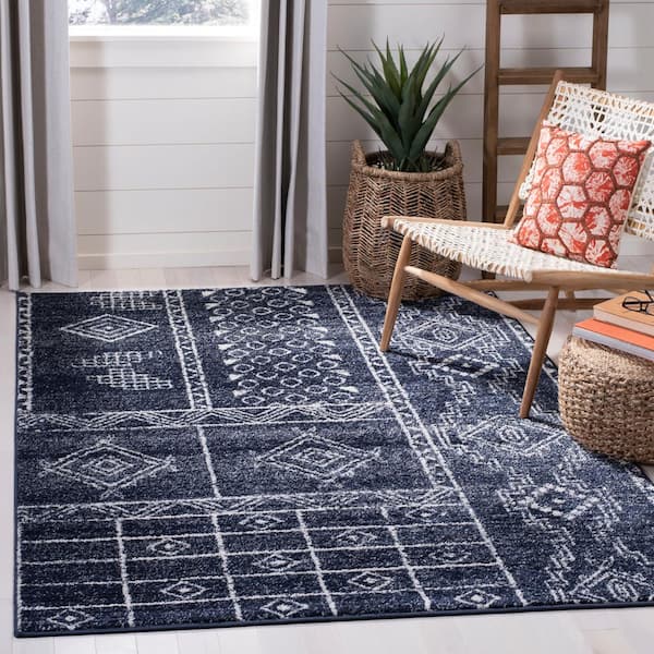Adirondack Navy/Silver Doormat 3 ft. x 5 ft. Western Tribal Area Rug