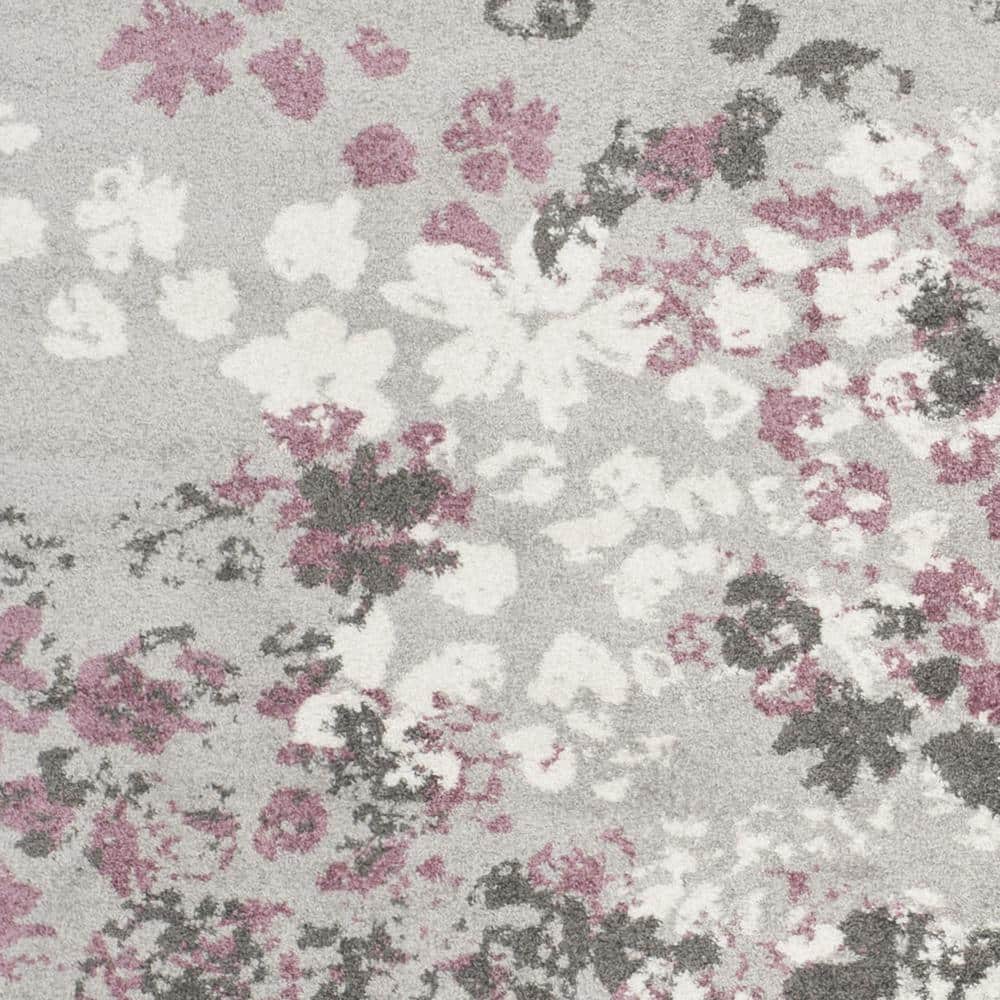 Adirondack Light Grey and Purple Floral 9' x 12' Area Rug