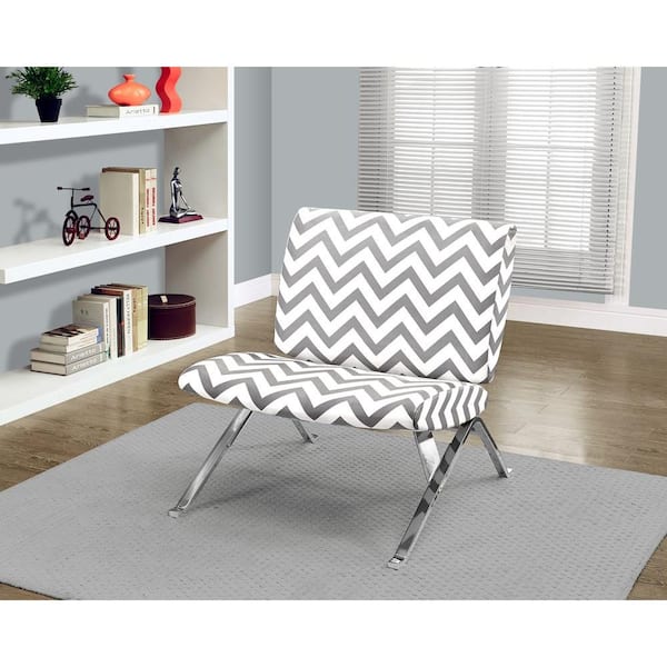Monarch Specialties Grey and White Fabric Accent Chair