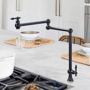 Oil Rubbed Bronze Deck Mounted Pot Filler with Double Handle and Joint Swing Arm in Solid Brass