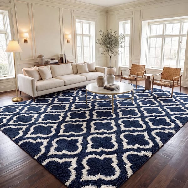 Hudson Shag 10 x 14 Navy/Ivory Ogee Area Rug