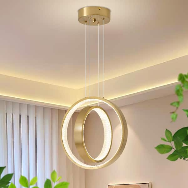 Deyidn Modern 2-Light Dimmable Integrated LED Gold Pendant Light Ring Chandelier Adjustable Height for Dining Room Living Room