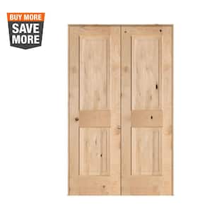 48 in. x 80 in. Rustic Knotty Alder 2-Panel Square Top Both Active Solid Core Wood Double Prehung Interior French Door