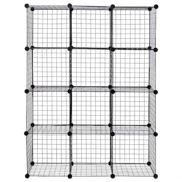 Boyel Living 14 in. W x 14 in. H x 14 in. D Black DIY 12 Cube Grid Wire Cube Shelves Shelving Unit