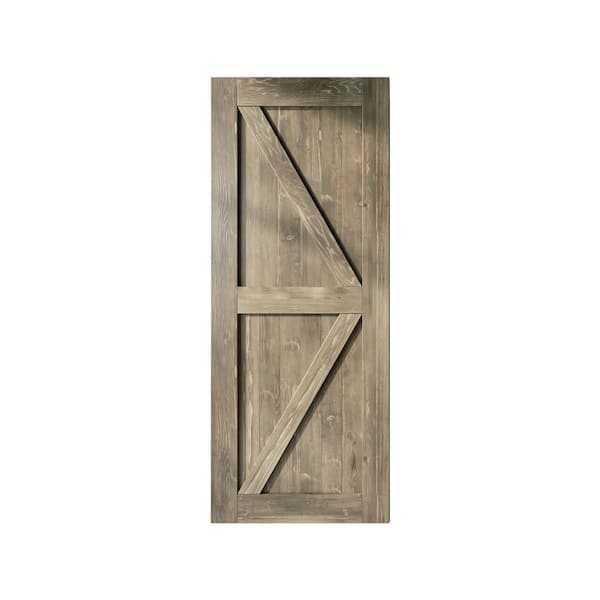 HOMACER 36 in. x 96 in. K-Frame Classic Gray Solid Natural Pine Wood Panel Interior Sliding Barn Door Slab with Frame