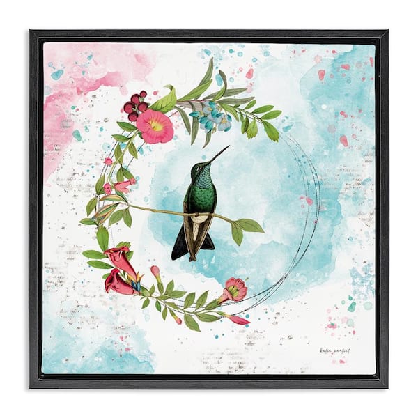 Stupell Industries Hummingbird within Wreath by Katie Pertiet Black Floater Frame Animal Graphic Art Print 18 in. x 18 in.