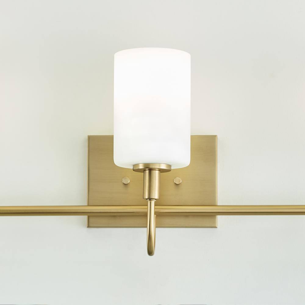 Oak Moore Satin Brass 3-Light Vanity with Etched White Glass