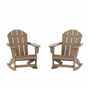 Laguna 2-Pack Fade Resistant Outdoor Patio HDPE Poly Plastic Classic Adirondack Porch Rocking Chairs in Weathered Wood