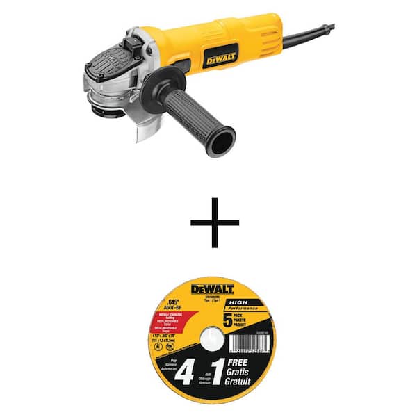 DEWALT 7 Amp 4.5 in. Small Angle Grinder with 1-Touch Guard and 4.5 in. x 0.045 in. x 7/8 in. Metal Cutting Wheel (5 Pack)