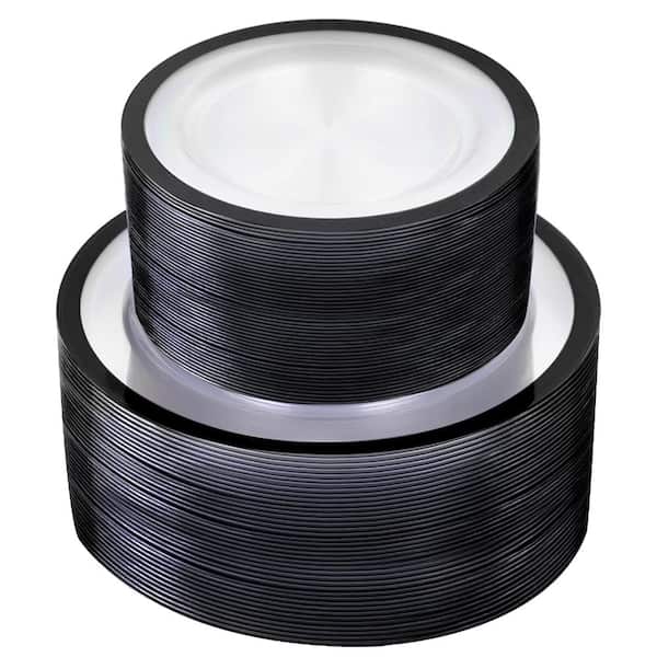 Black Rim Heavy Duty Disposable Clear Plastic Party Plates 10 in. Dinner and 7 in. Dessert (Set of 120)