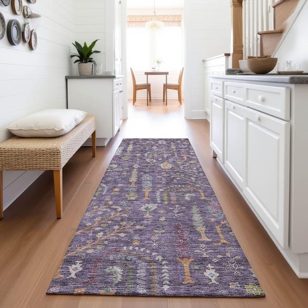Mayfield Premium Machine Washable Abstract AMF1152 Eggplant 2 ft. 3 in. x 7 ft. 6 in. Runner Rug